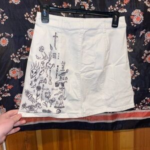Edgy White Graphic Mini Skirt